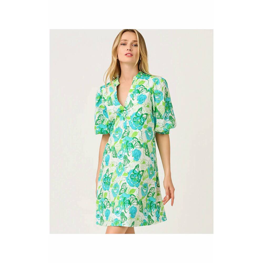 NEW LILLY PULITZER mialeigh linen mini dress in resort white monarch rose